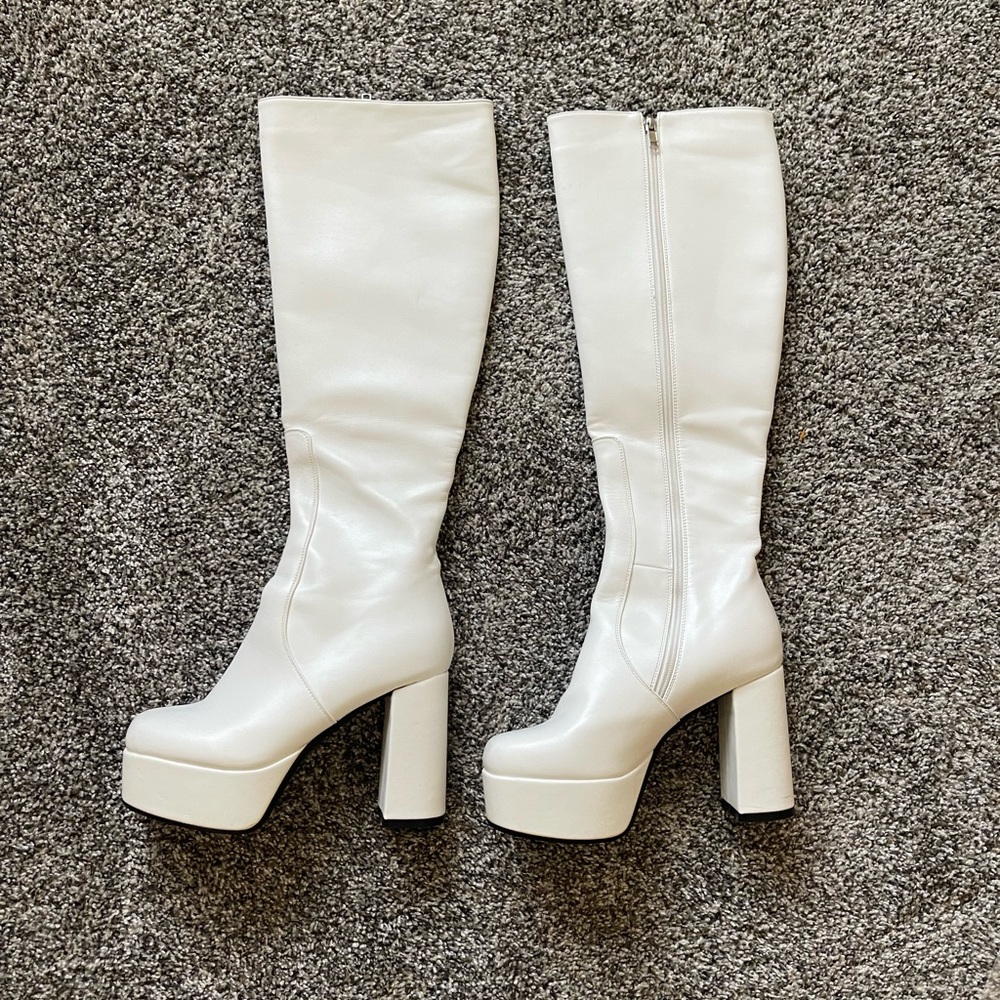 Women's White Platform Knee-High GoGo Boots